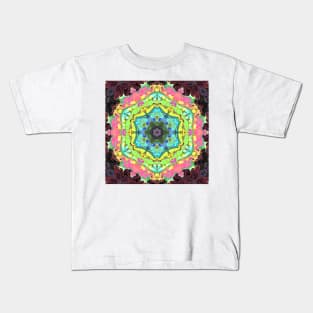 Psychedelic Mandala Flower Blue Pink and Green Kids T-Shirt